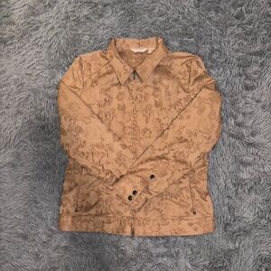 Tommy Bahama Stretch Women’s Tan Floral Embroidered Full Zip Jacket Large Boho